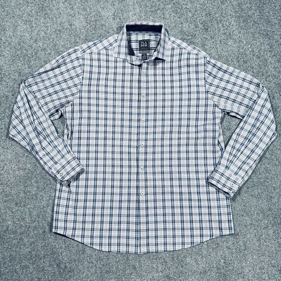 Jos A Bank Traveler Tailored Fit Travel Tech Blue Plaid Men’s Medium - Picture 2 of 6